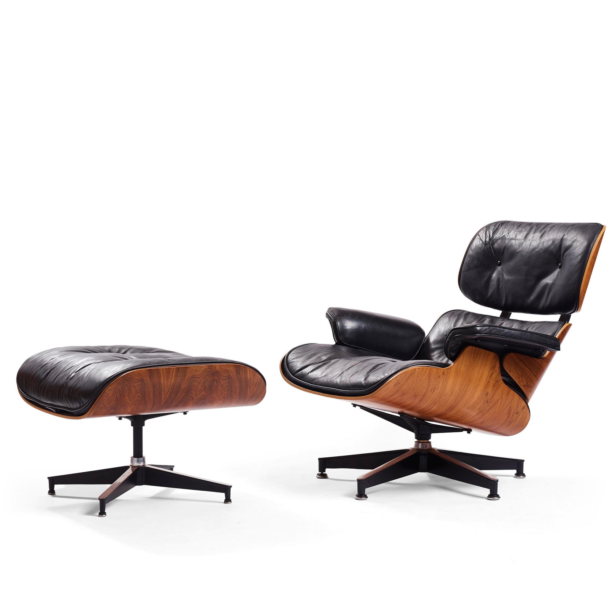 Charles & Ray Eames, a 'Lounge chair' and ottoman, Herman Miller, 1960-1970s.