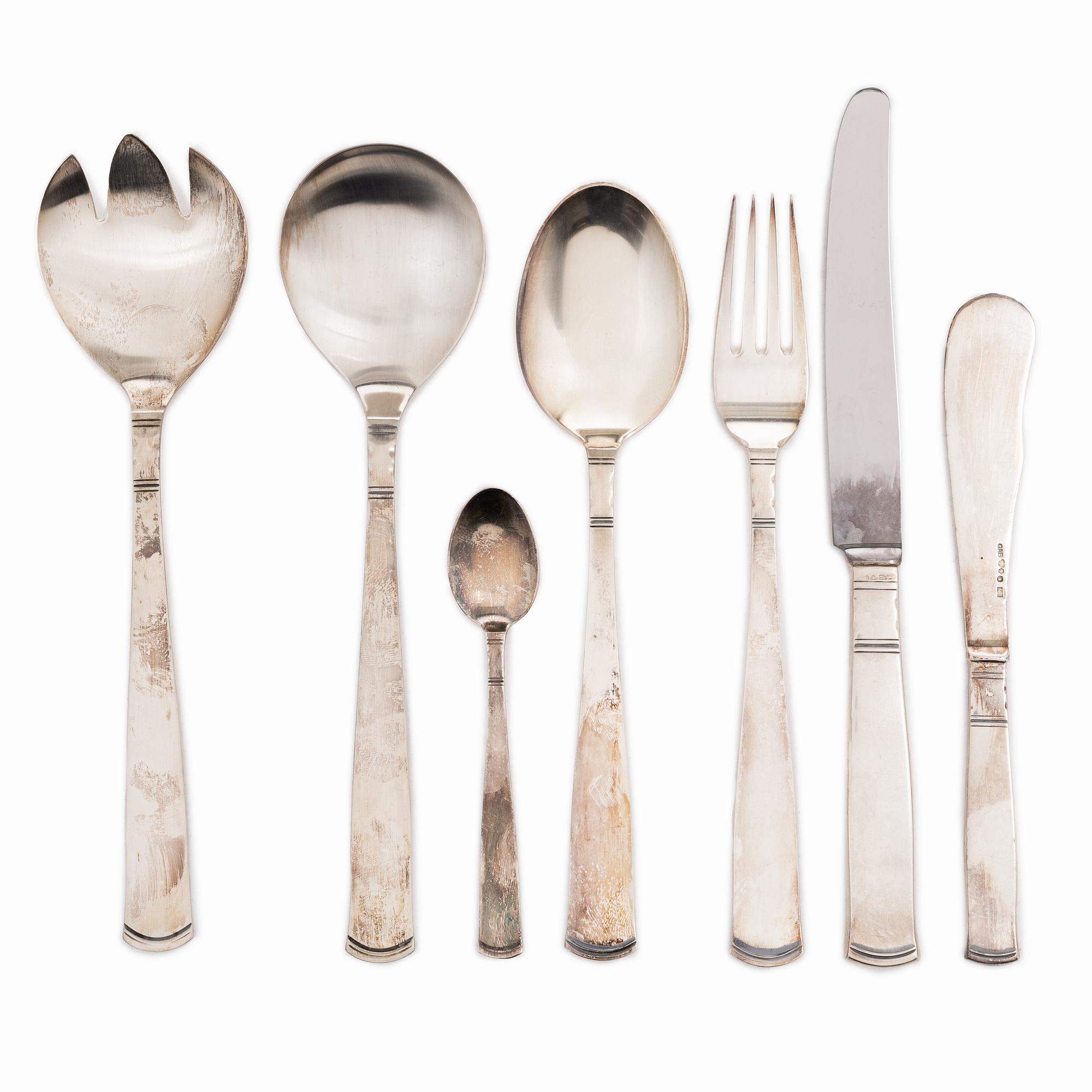 Jacob Ängman, a 50-piece silver flatware set, "Rosenholm", GAB, Stockholm, Sweden, 1935-2001.