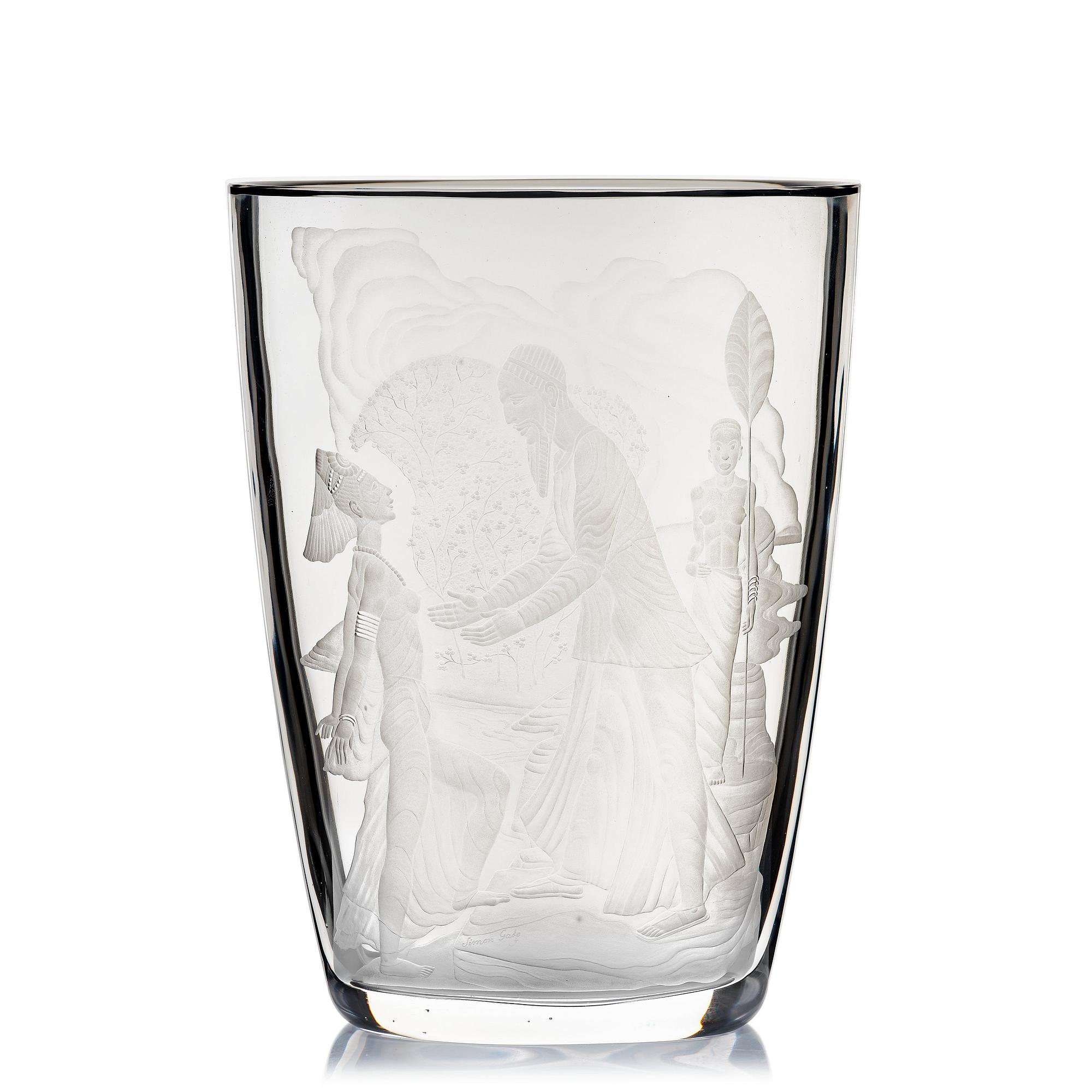 Simon Gate, an engraved glass vase, Orrefors, Sweden 1947, engraved by Arthur Diessner.