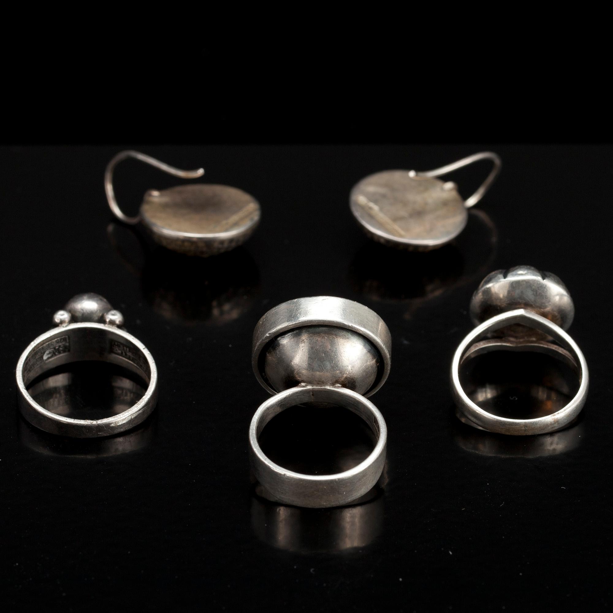 RINGAR, 3 st, ÖRHÄNGEN, silver, E. Granit. 1967-70.