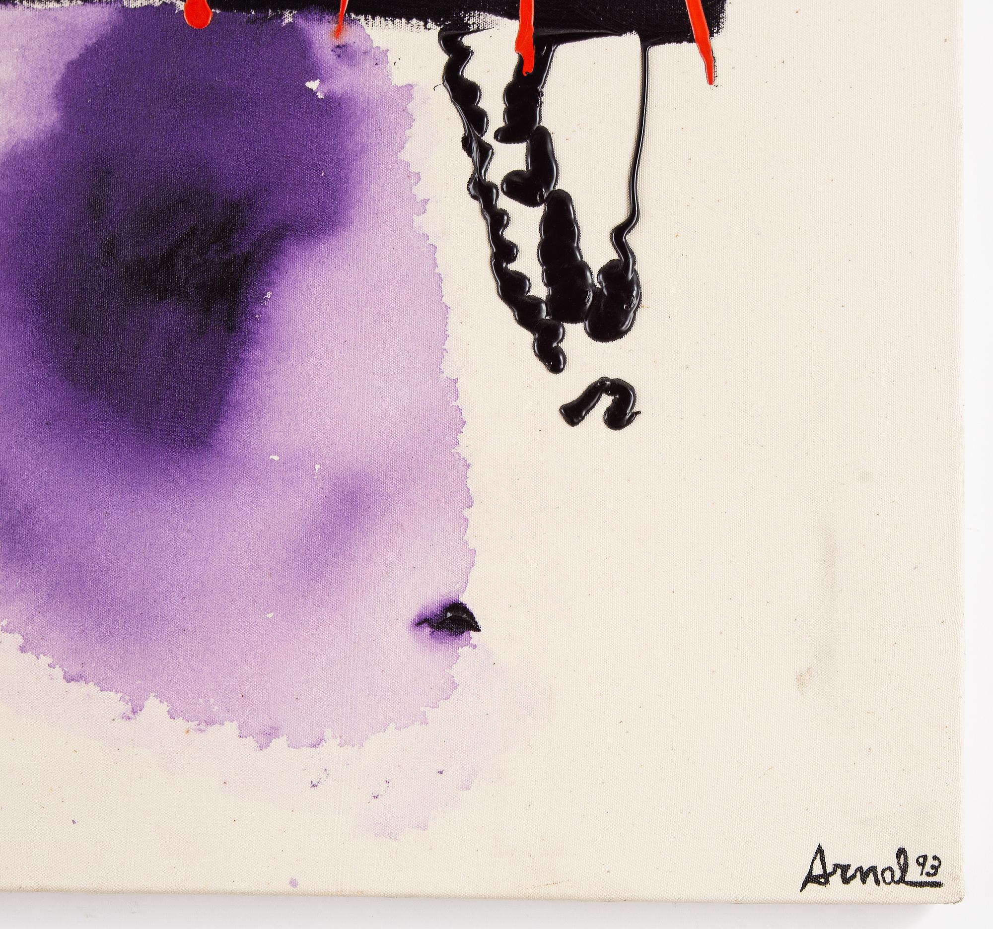 Francois Arnal, mixed media on canvas, signed and dated -93 Arcueil 31/11-93.