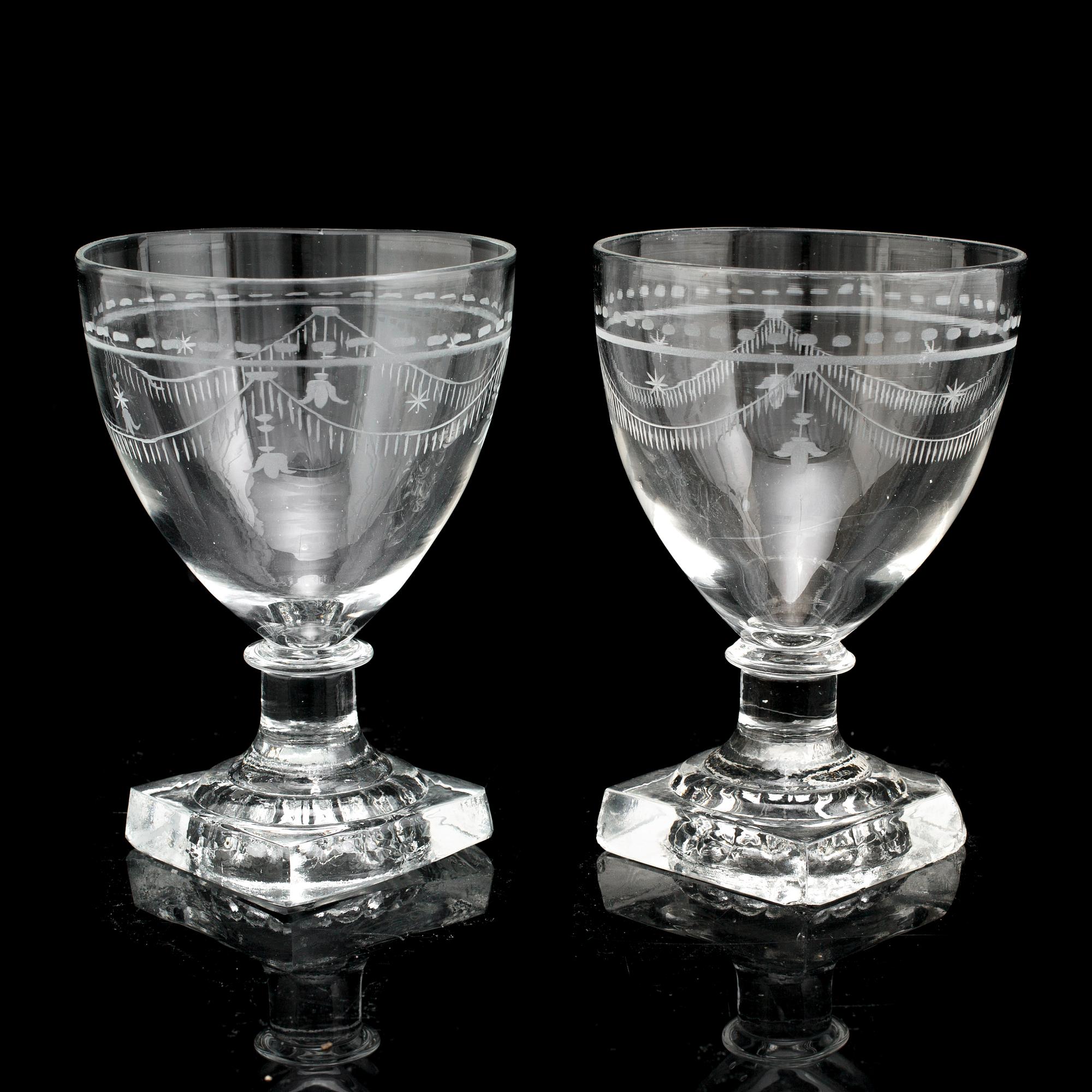 18 wineglasses, 19th century.