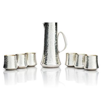 481. Tapio Wirkkala, a silver pitcher with six beakers, Kultakeskus, Tavastehus Finland 1970-80's.