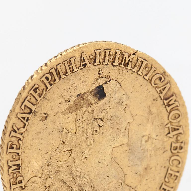 A Catherine II gold coin, 10 Roubles, Russia 1766.