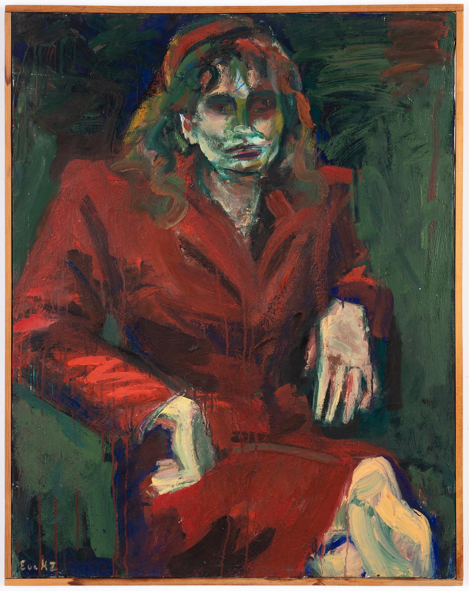 Eva Zettervall, Portrait in red coat.