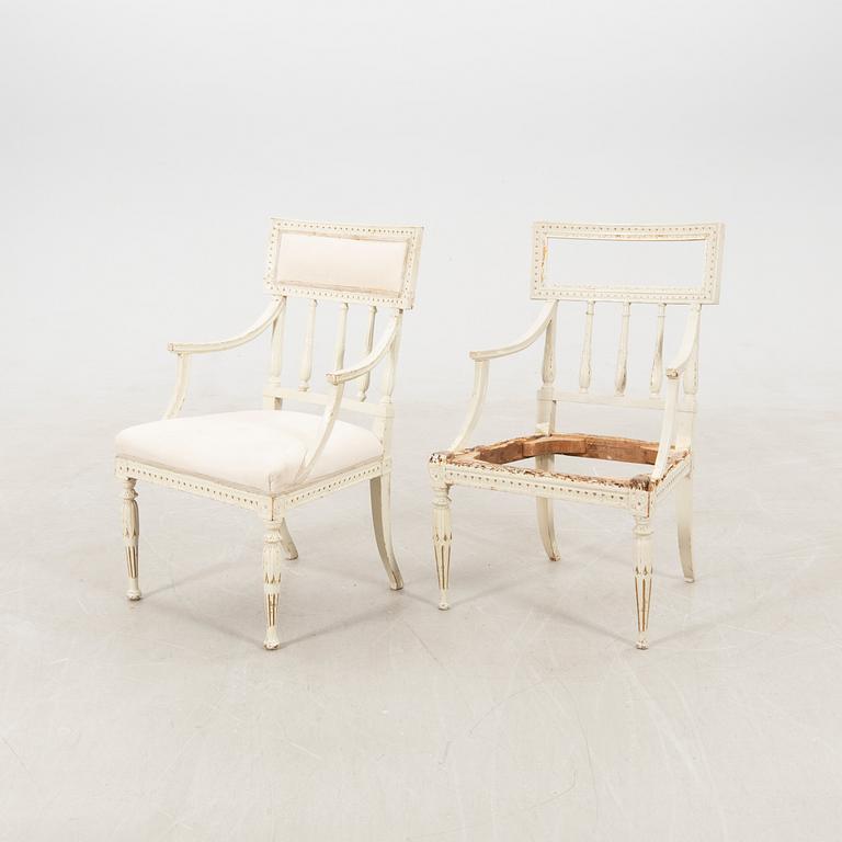 Armchairs, a pair of Gustavian Stockholm works circa 1800.