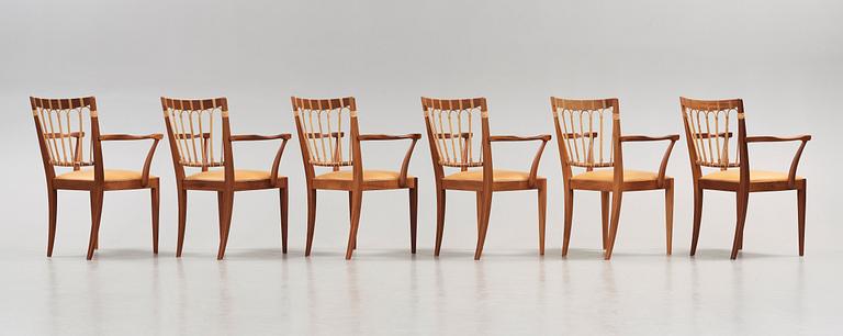 Josef Frank, a set of six mahogany and rattan armchairs, Svenskt Tenn, model 1165.