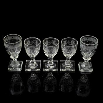 Five 19th Century wine glasses.