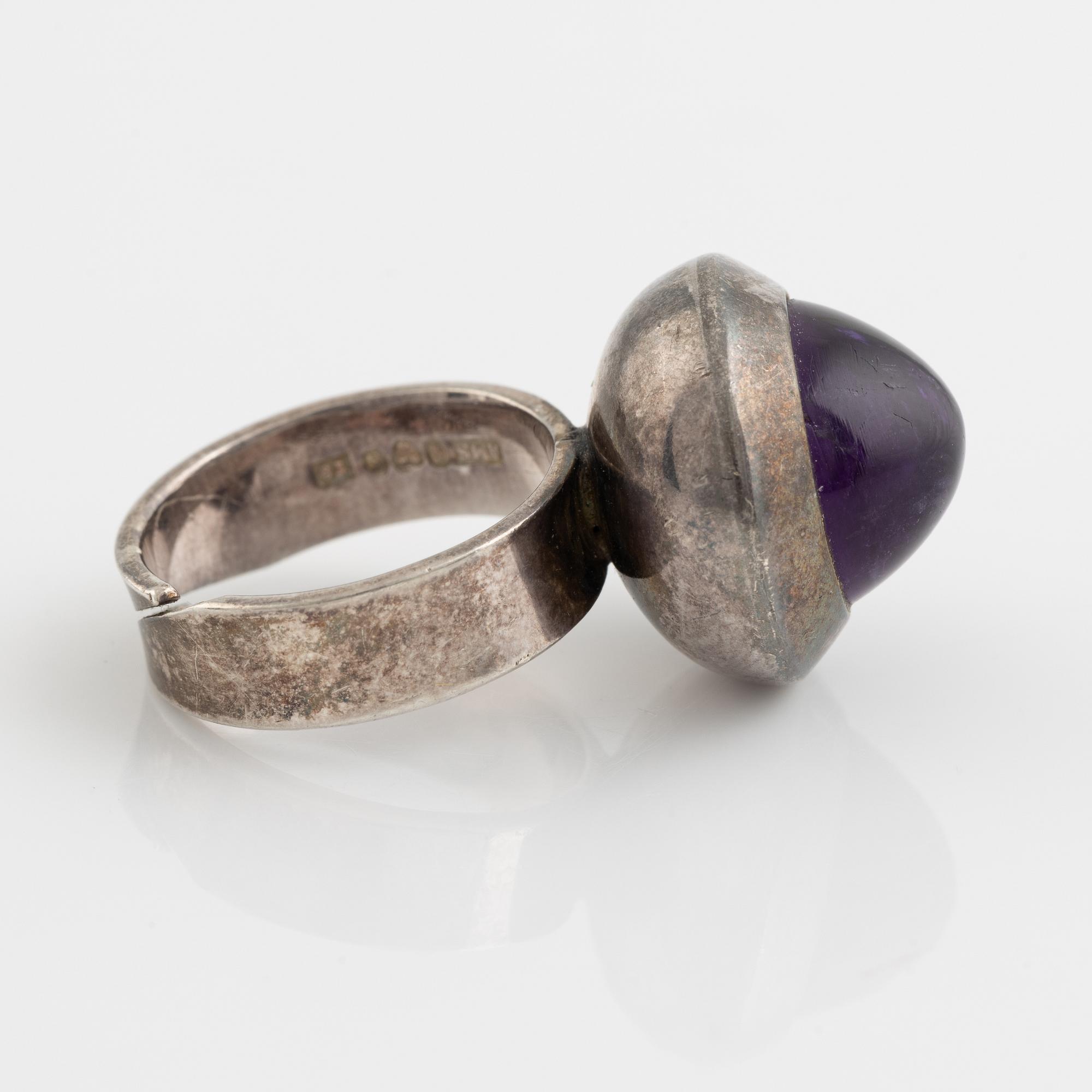 Arvo Saarela, ring and bracelet, silver and amethysts.