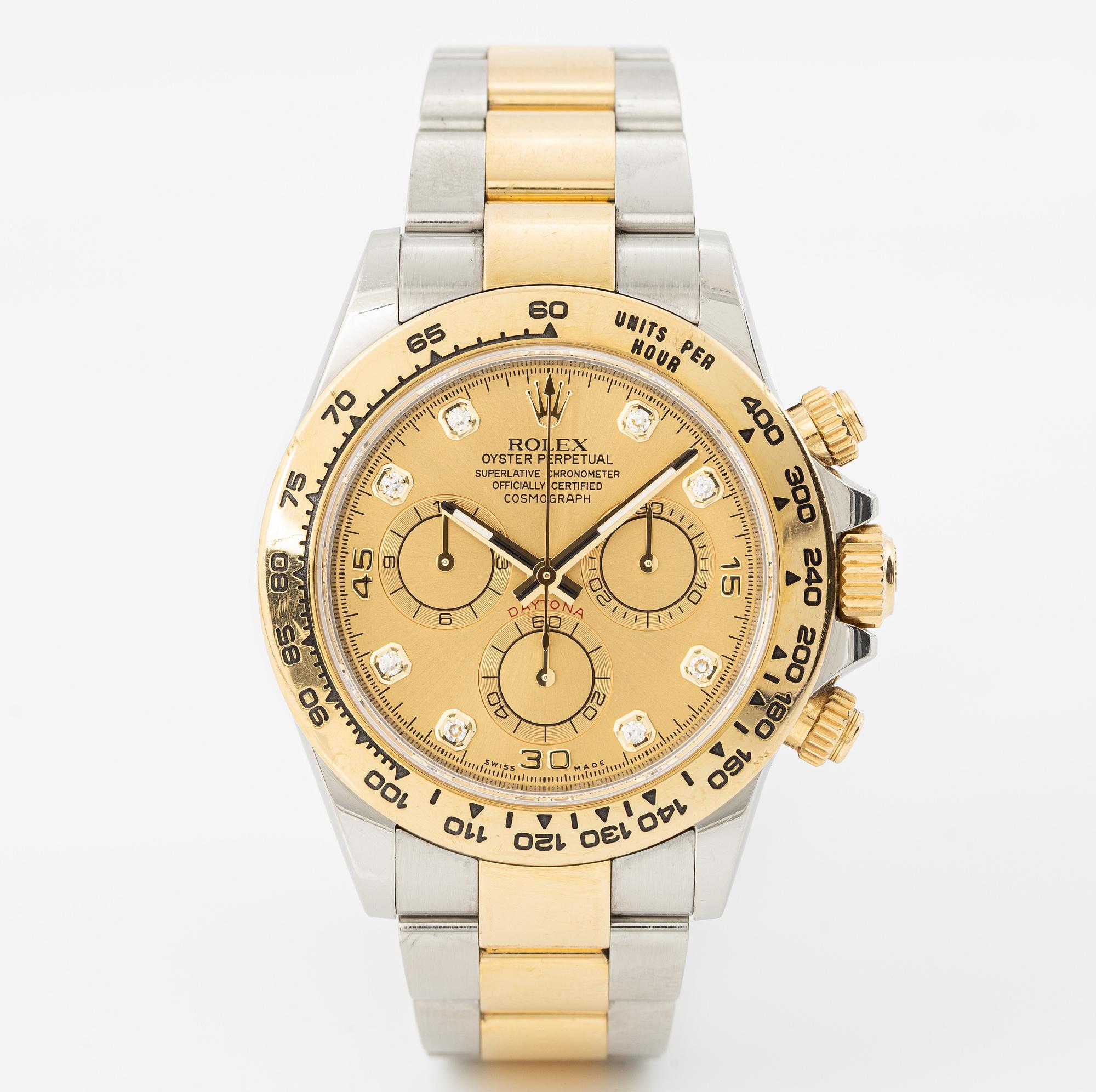 Rolex, Oyster Perpetual, Cosmograph Daytona, Chronometer, "Diamond Dial", wristwatch, 40 mm.