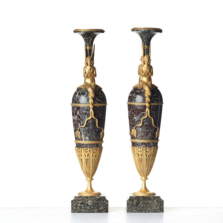 A pair of French Empire-style vases, design after Claude Galle, second half of the 19th century.