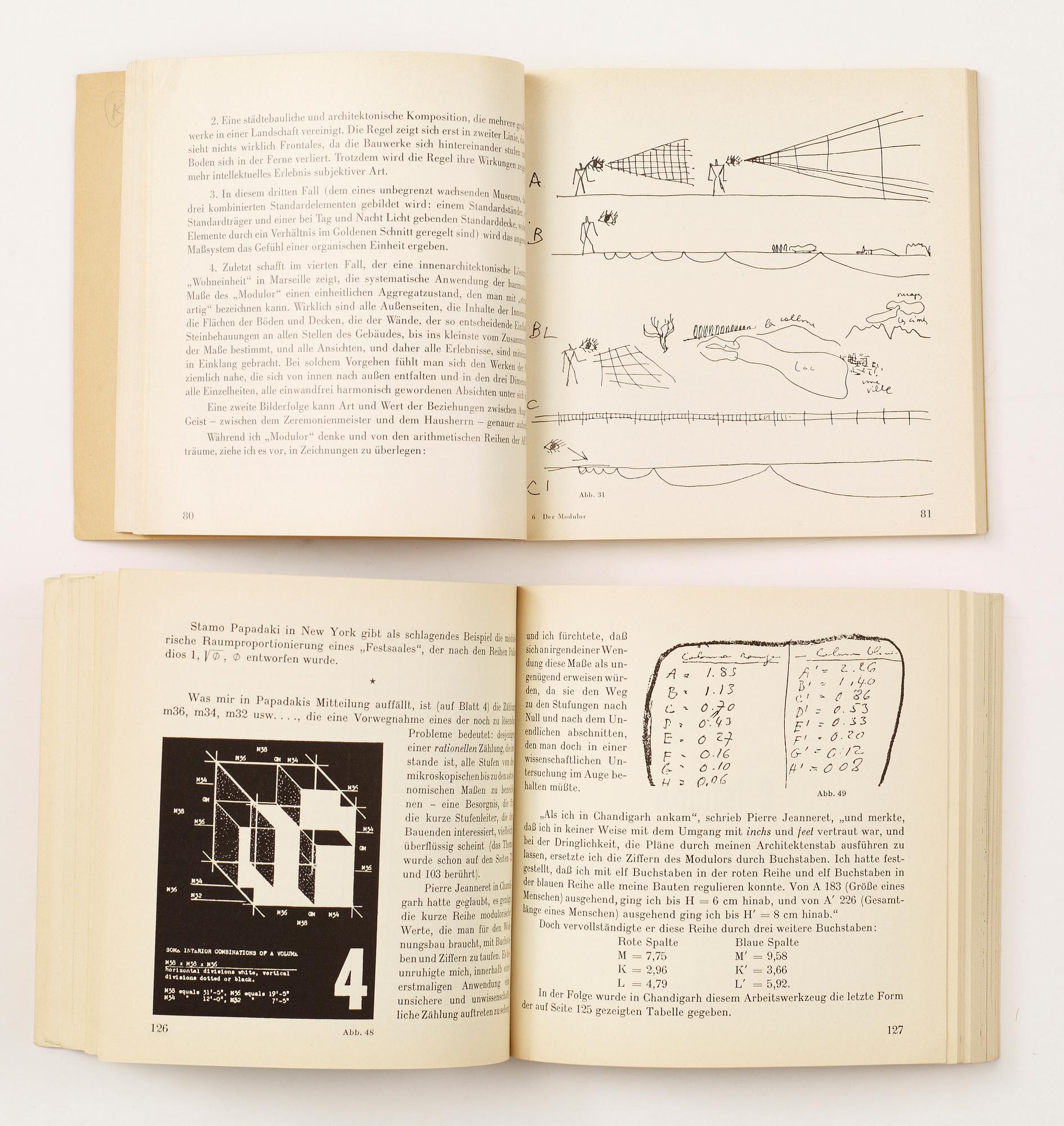 BÖCKER, 2 st, "Der Modulor" samt "Modulor 2", Le Corbusier, Deutsche Verlags-Anstalt, Stuttgart, 1958.
