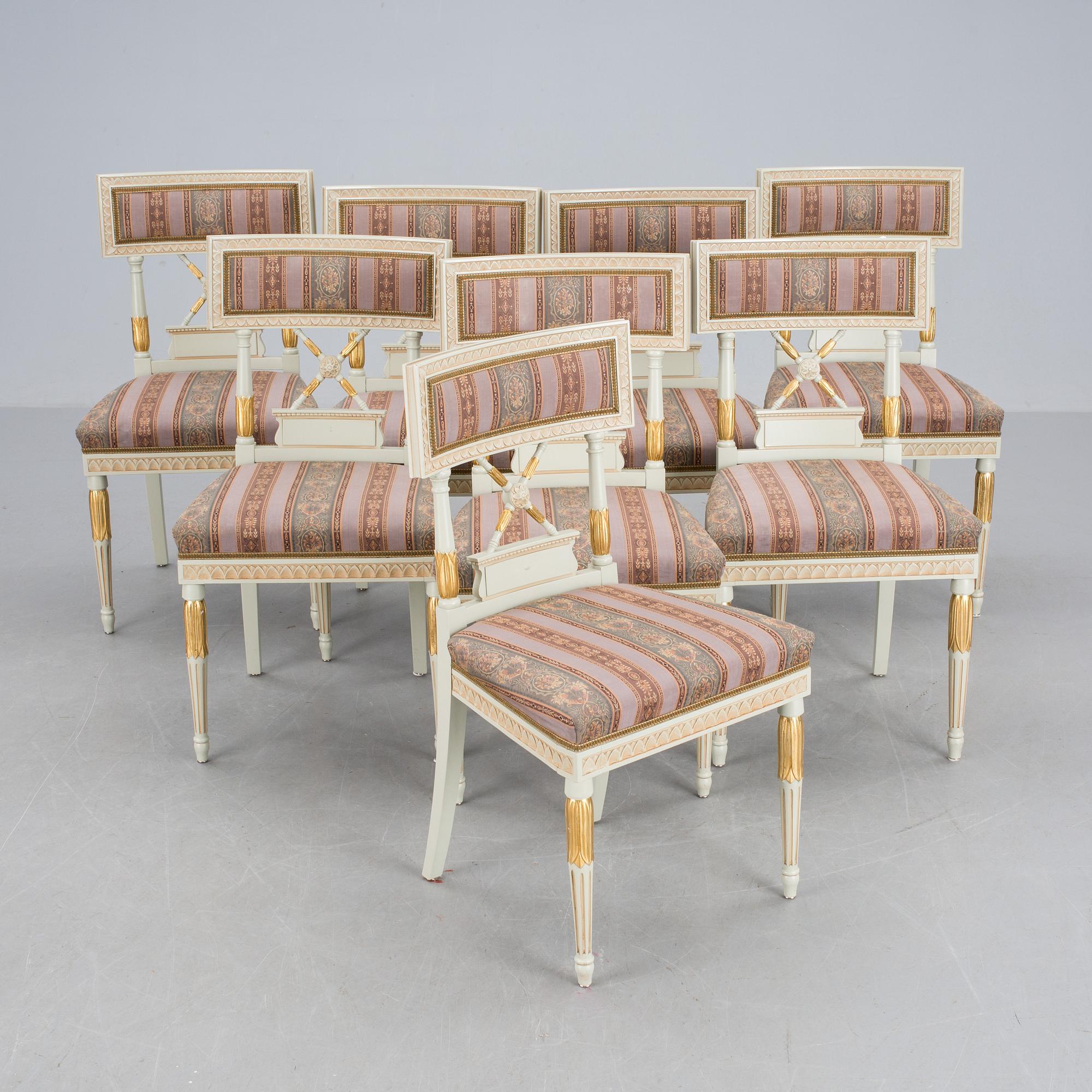 STOLAR, 8 st, sengustaviansk stil, 1900-tal, brännmärka med ägarmonogram och signatur B.L.