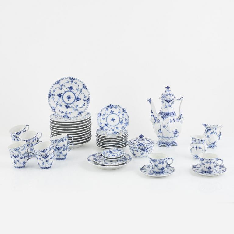 Mocha coffee service, 30 pieces, porcelain, "Musselmalet", full lace and half lace, Royal Copenhagen, Denmark.