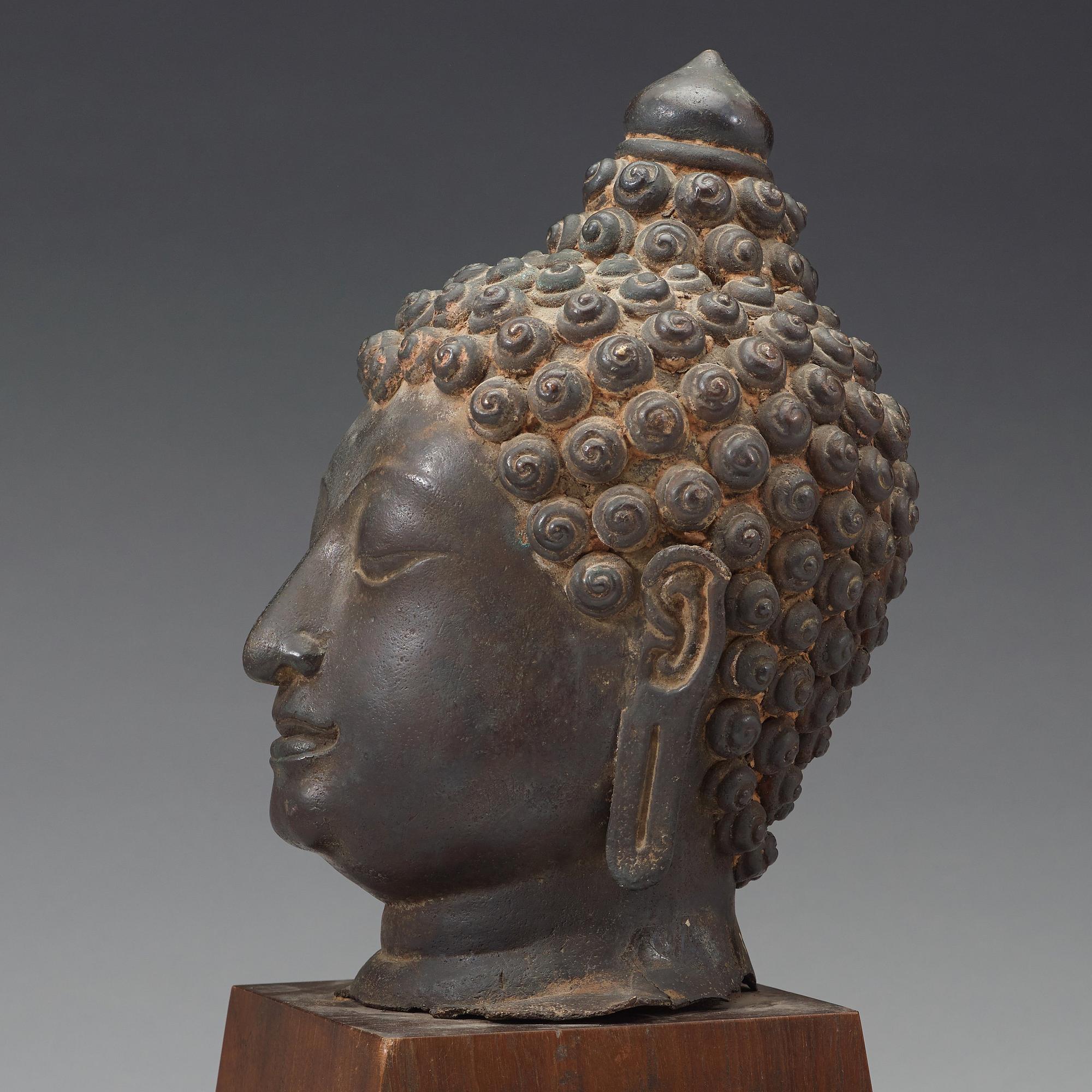 SKULPTURHUVUD, brons. Thailand, 16/1700-tal.