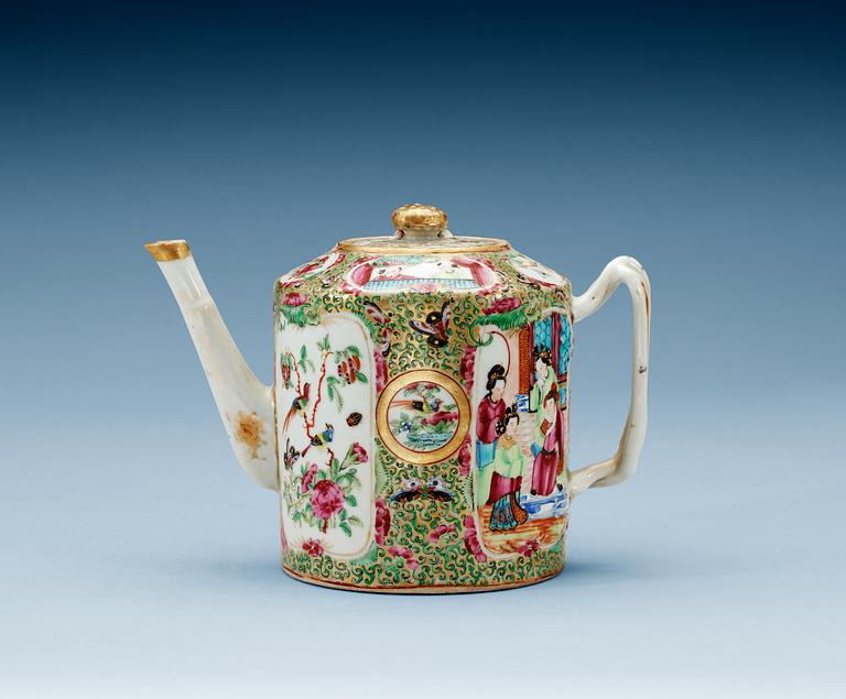 A Canton famille rose tea pot with cover, Qing dynasty, 19th Century.