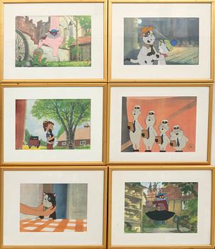 Eight original film cells from "Pelle Svanslös" by Team Film.