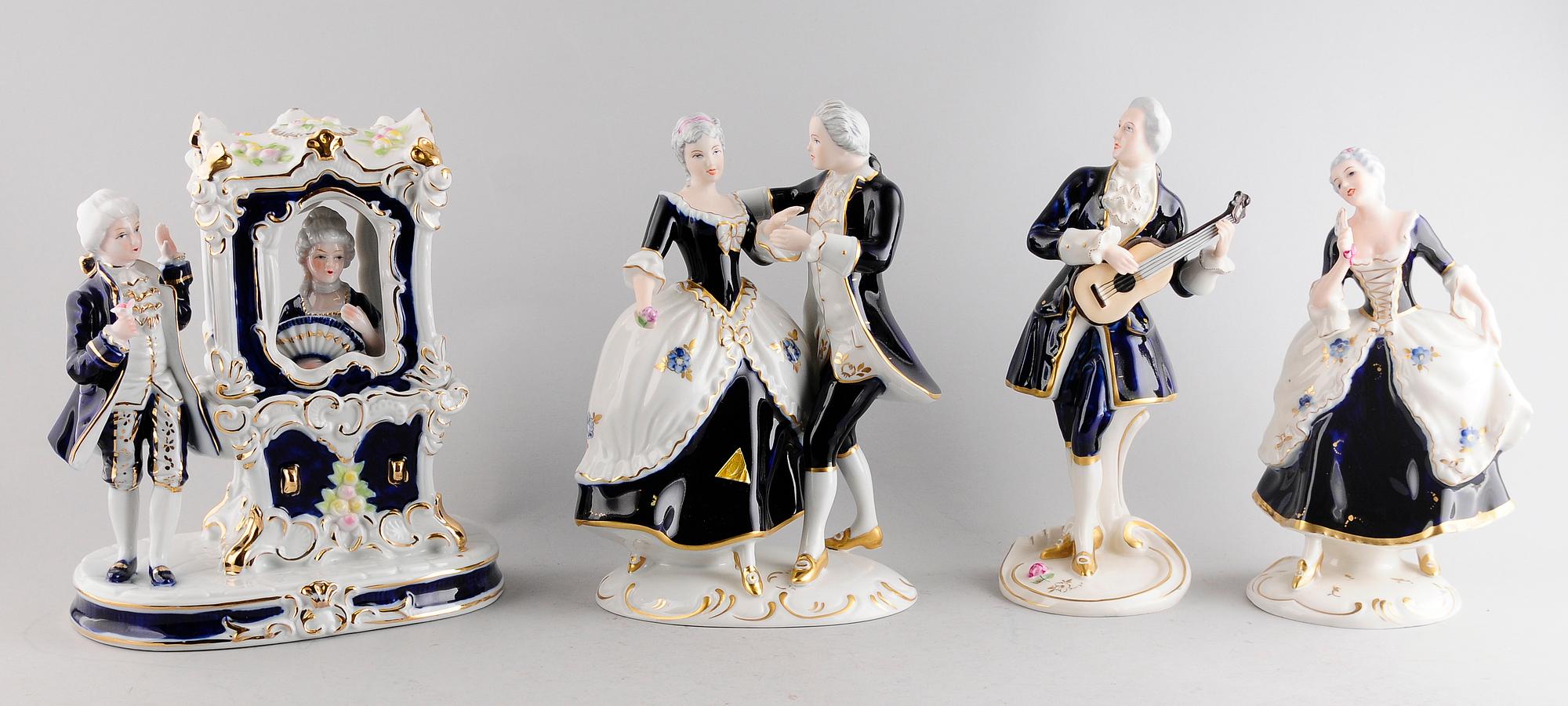 FIGURINER, 4 st, porslin, Royal Dux och Royal Heidelberg.