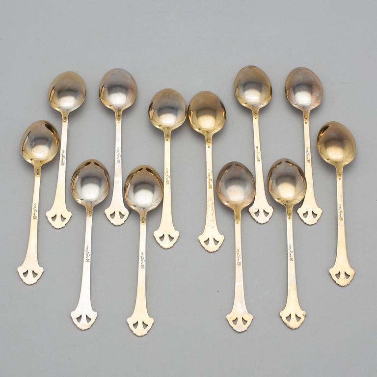 KAFFESKEDAR, 12 st, silver och emalj, Norge. Norne, 1900-talets första hälft-mitt. Tot vikt: 91 gram.