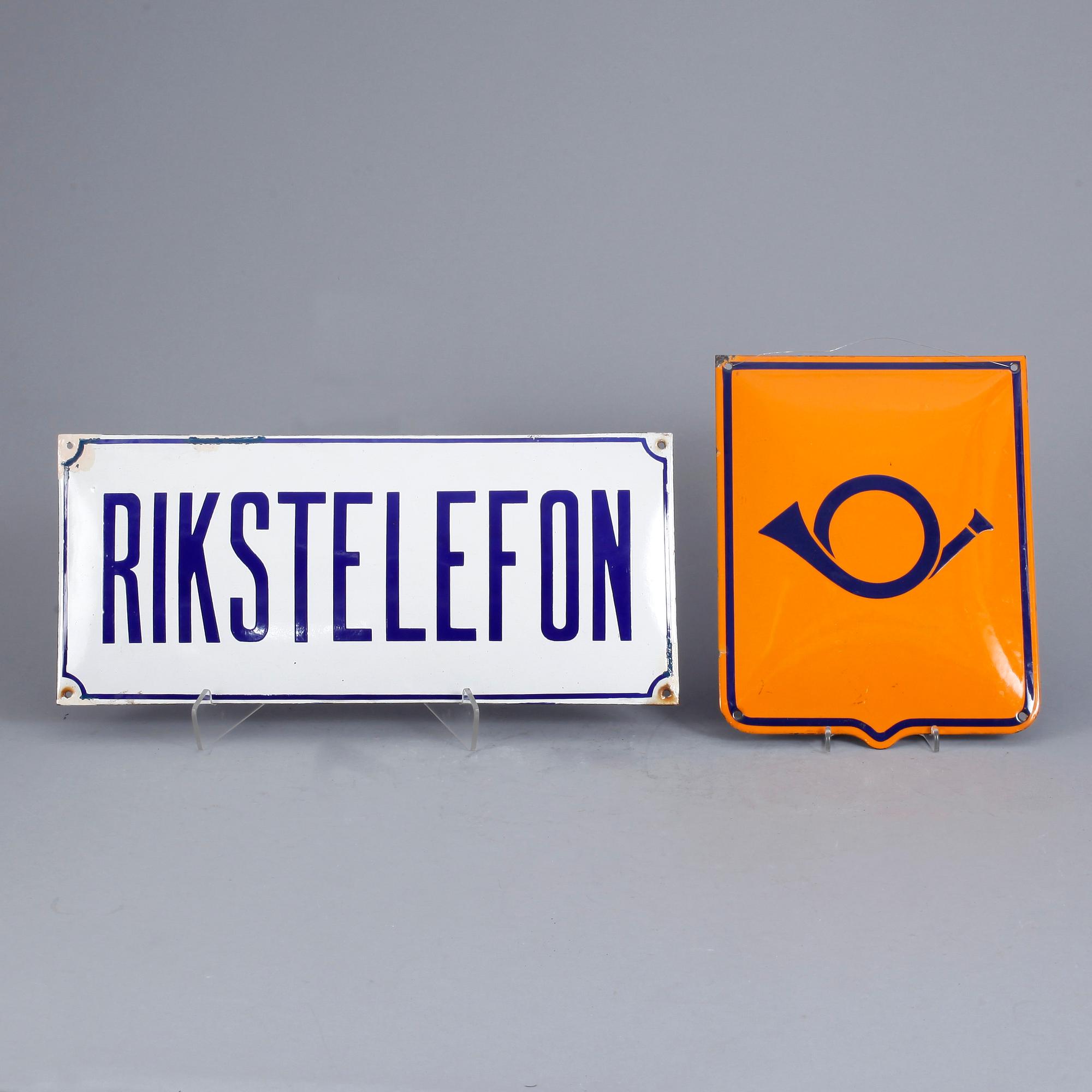 EMALJSKYLTAR, 2 st, "Rikstelefon" samt för Posten. 1900-talets första hälft.