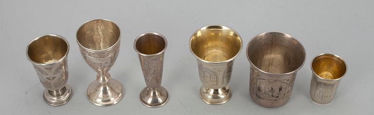 BÄGARE, 6 st, silver, Ryssland, ca 1900.