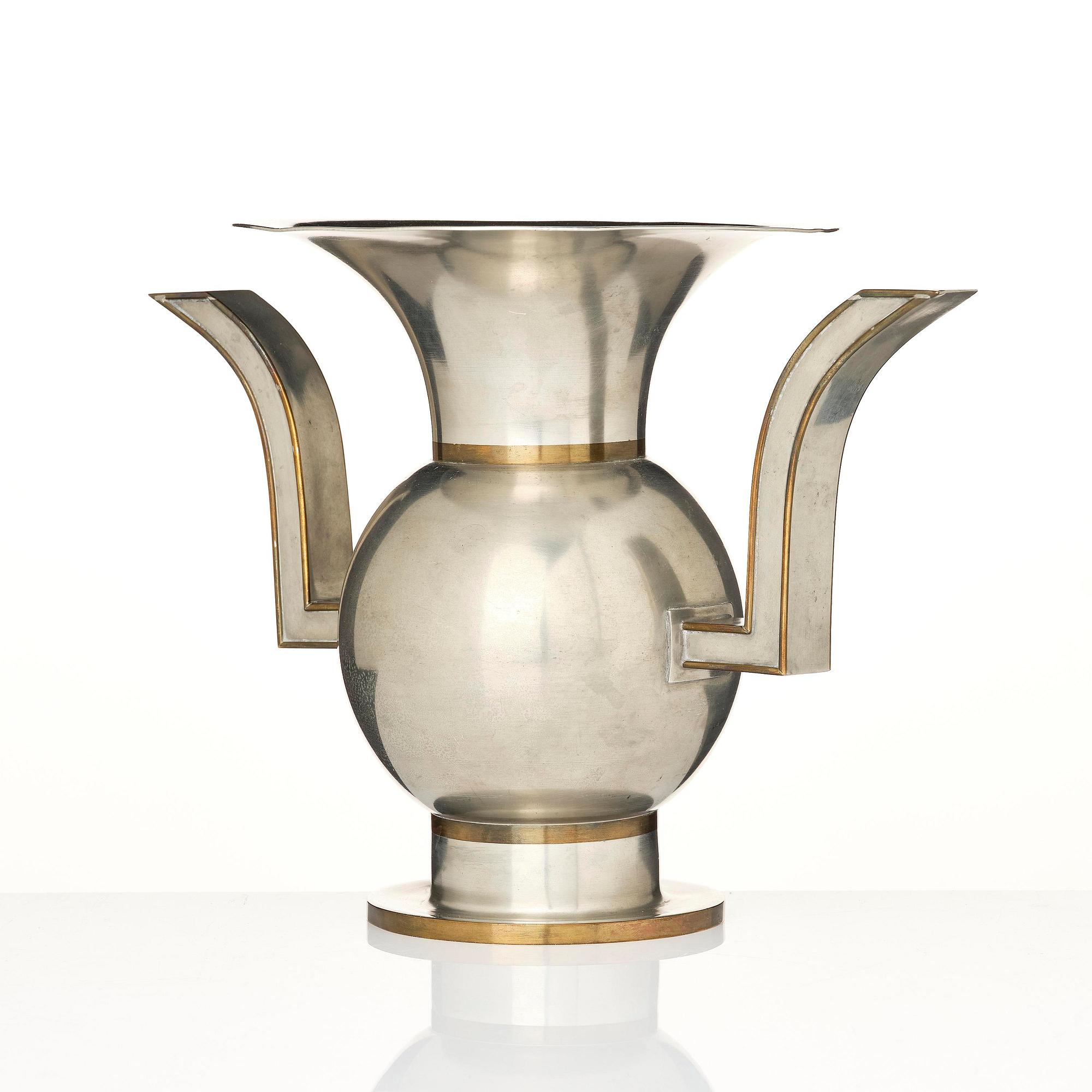 Nils Fougstedt, a rare pewter and brass vase model A 903, Firma Svenskt Tenn, Stockholm, 1929.