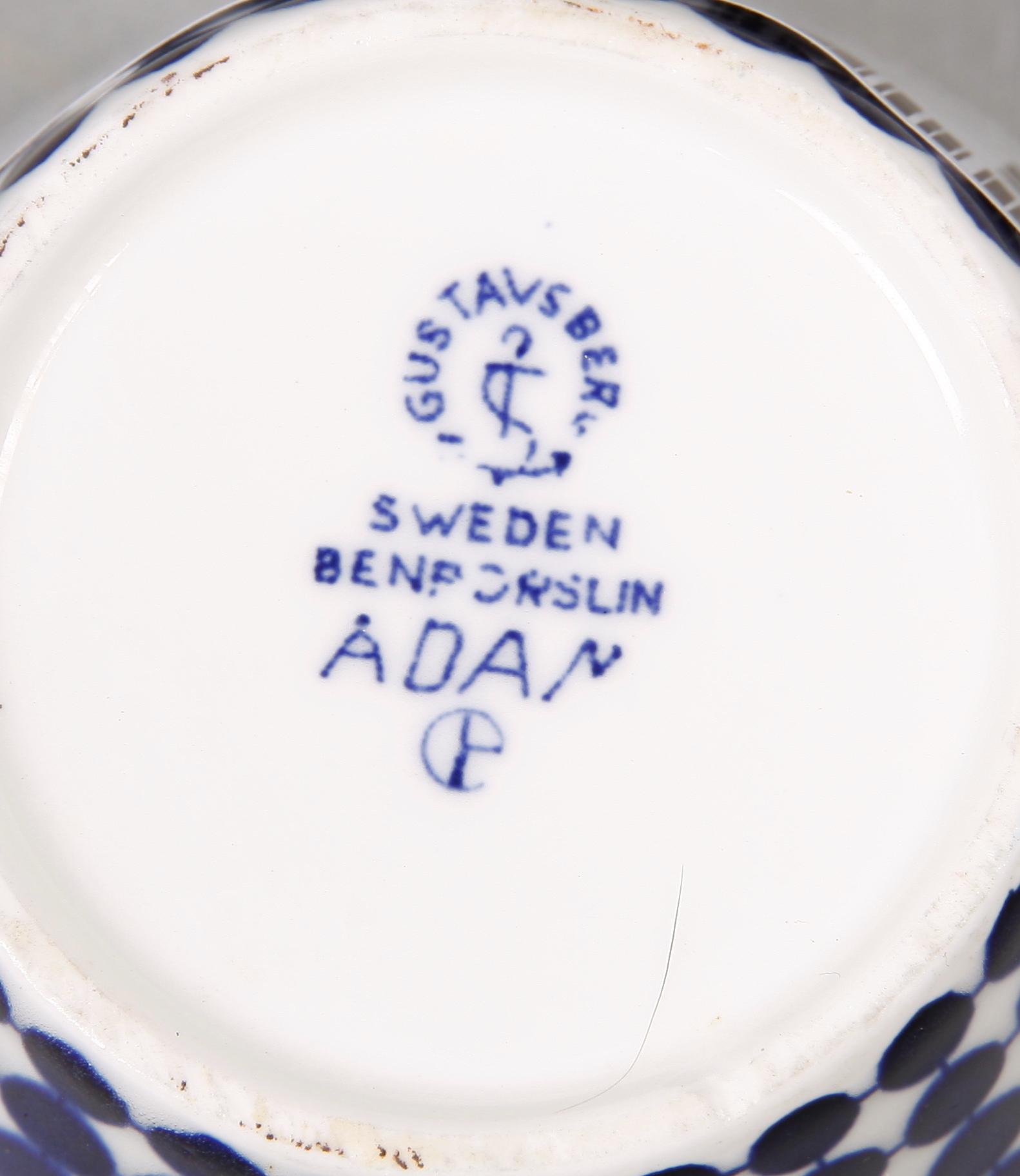 TESERVISDELAR, 9 st, flintgods, "Kobolt", Karin Björkuist, Gustavsberg.