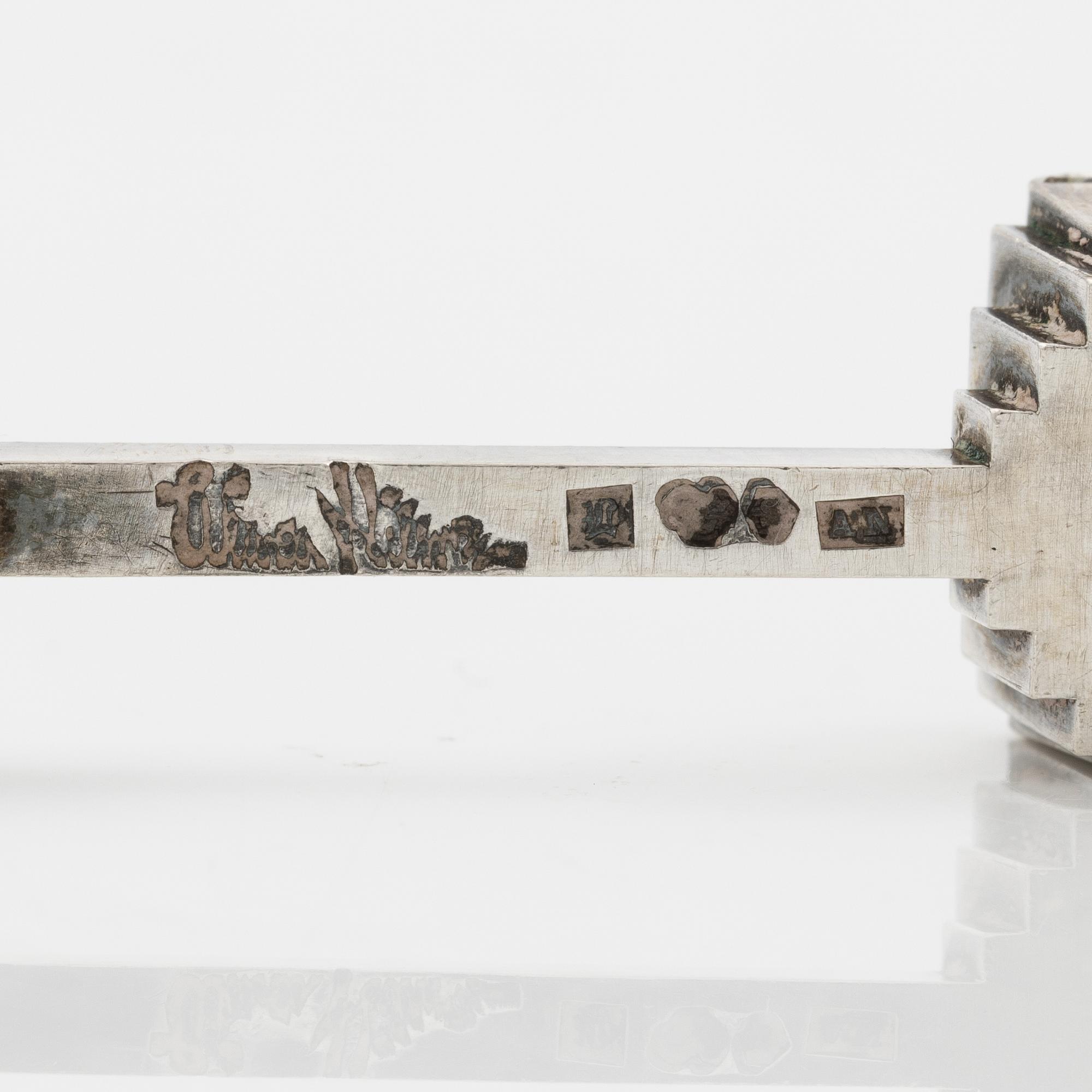 Wiwen Nilsson, Brooch, sterling silver with faceted rock crystal, Lund 1946.