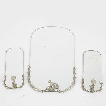 A mirror with a pair of  wall sconces, 1920's/30's.