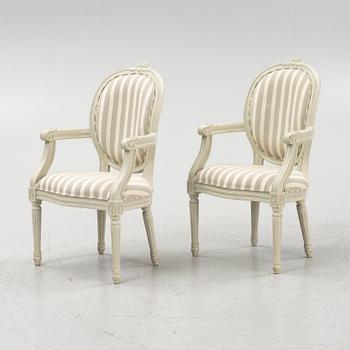 A 4-piece suite of children's Gustavian-style furniture, later part of the 20th century.