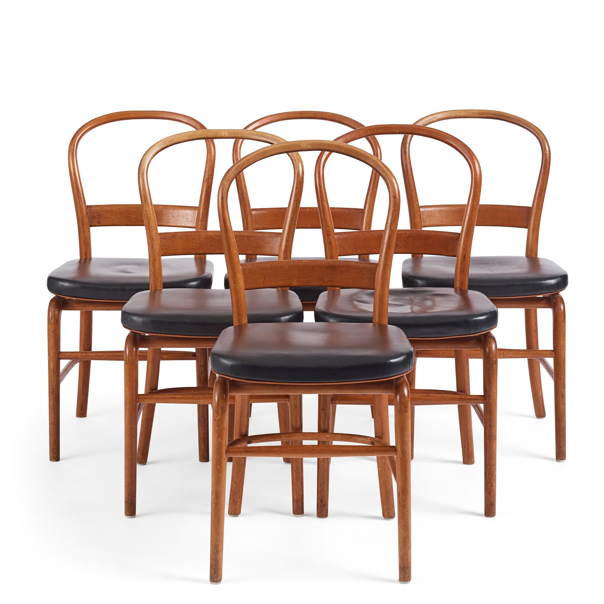 Vilhelm Lauritzen, a set of 6 'Radiohus' chairs, Fritz Hansen,  Denmark, 1940s.
