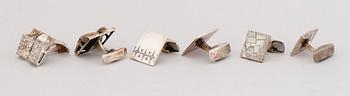 CUFFLINKS, 10 pairs, and TIEPINS, 3 pcs, silver. Finland 1960/70s.