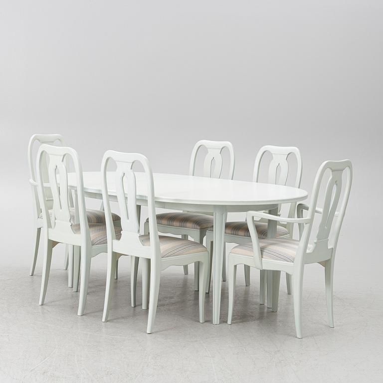 Carl Malmsten, a dinner table with six chairs, 'Brunnsviken', Sweden, second half of the 20th century.
