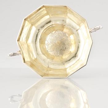 A Swedish Baroque parcel-gilt silver brandy-bowl, mark of Samuel Nordsten, Karlskrona, 1746.