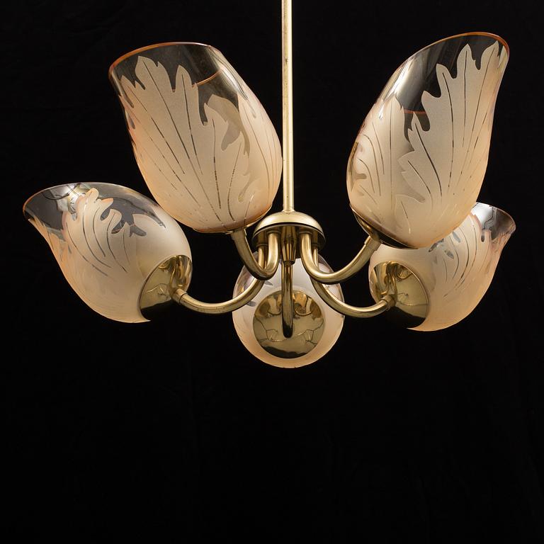 TAKLAMPA, Bodén för Glössner & Co, signerad, 1940-/50-tal.