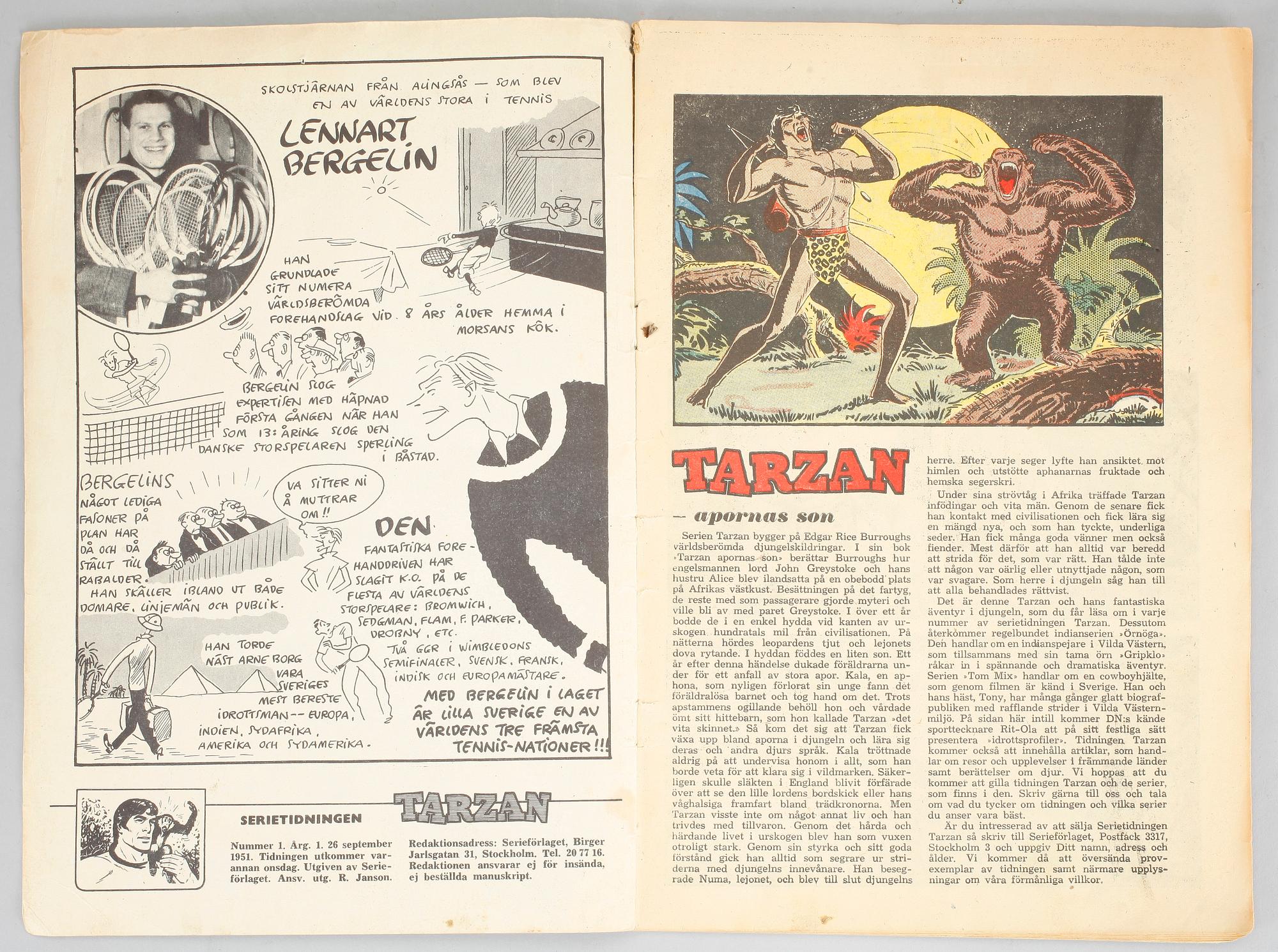 SERIETIDNINGAR, Tarzan nr 1,5,6, 1951.