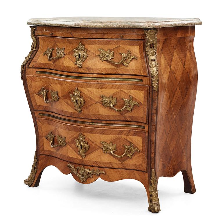 A rococo parquetry and gilt-brass mounted commode by C. Linning (master 1744-1779).