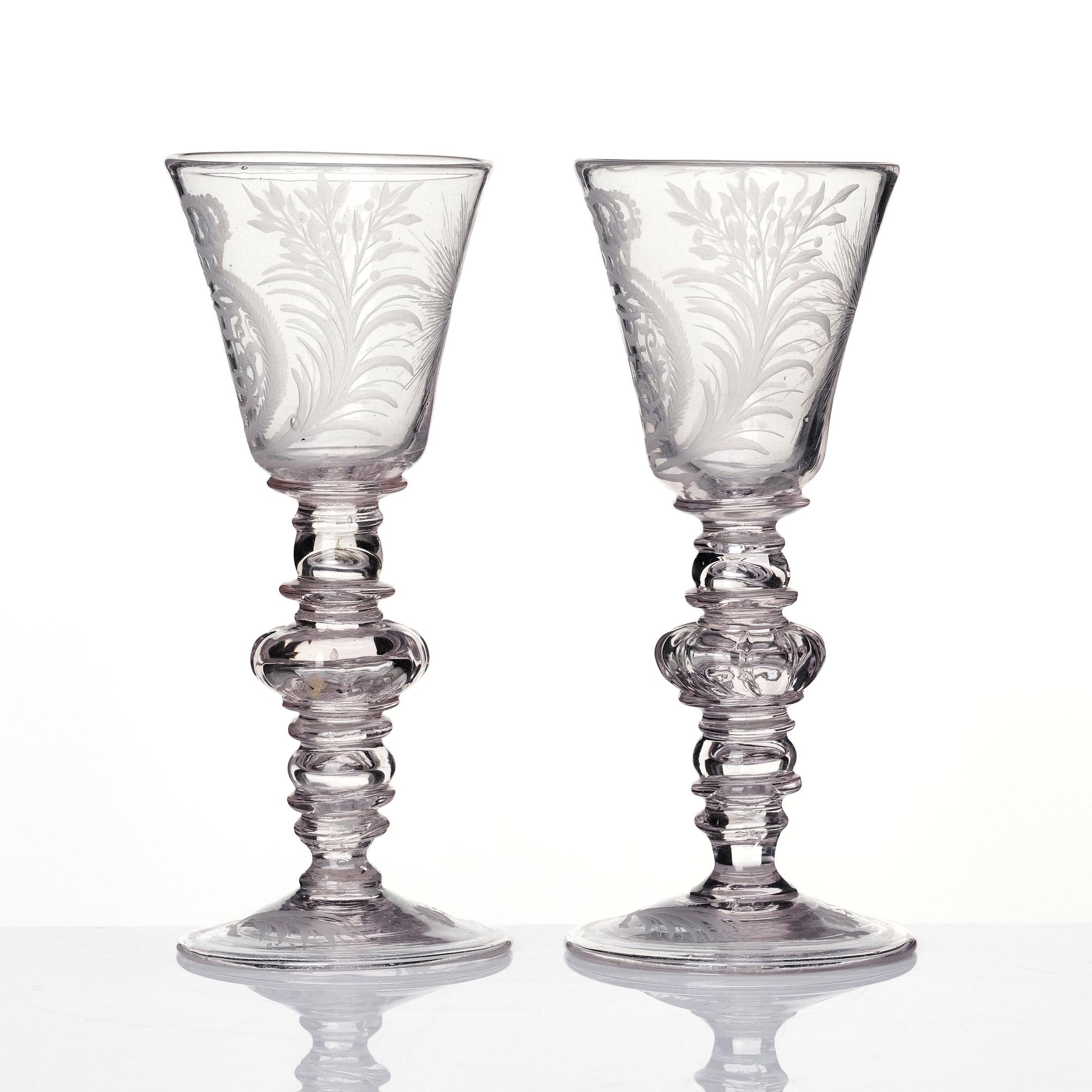 A pair of Swedish glass goblets, presumably Kungsholms glass manufactory, 18th Century.