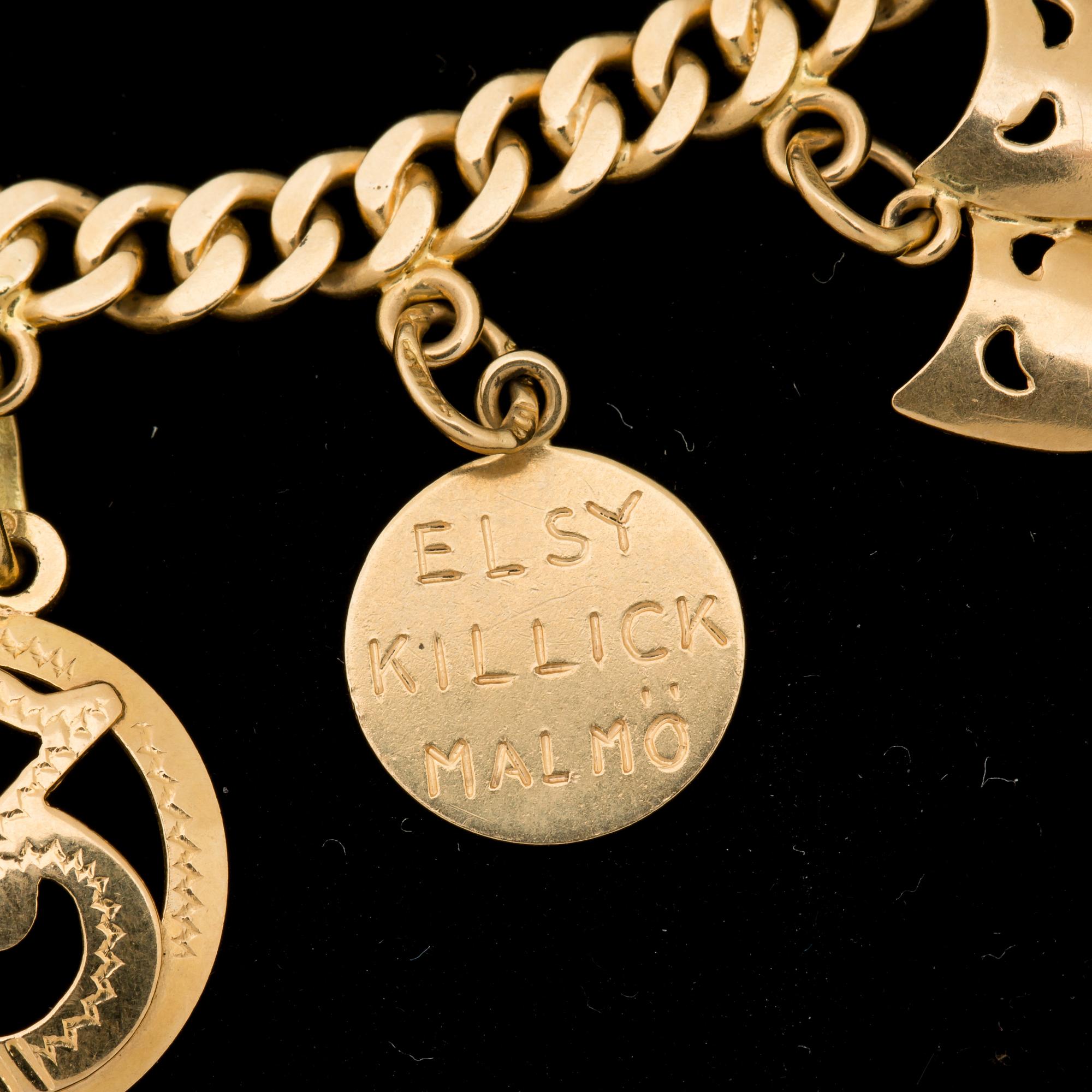 ARMBAND, 18k guld, med berlocker. Segir AB, Köping 1946. Vikt ca 30g.