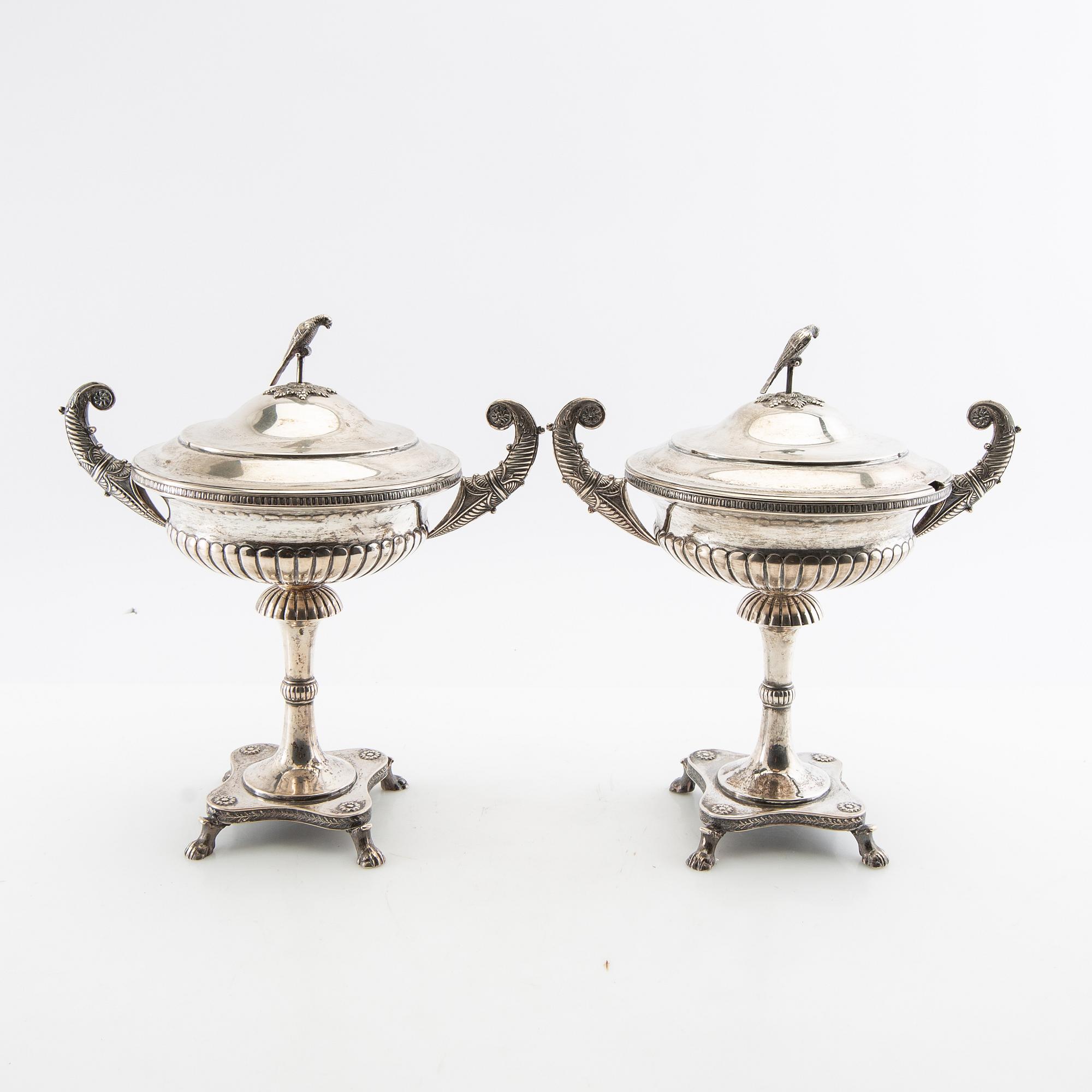 Berndt Erlandsson strösockerskålar ett par Empire-stil silver Karlskrona 1912.