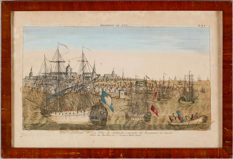 TAVLA, Stockholmsmotiv, 1700-tal, kolorerat kopparstick.