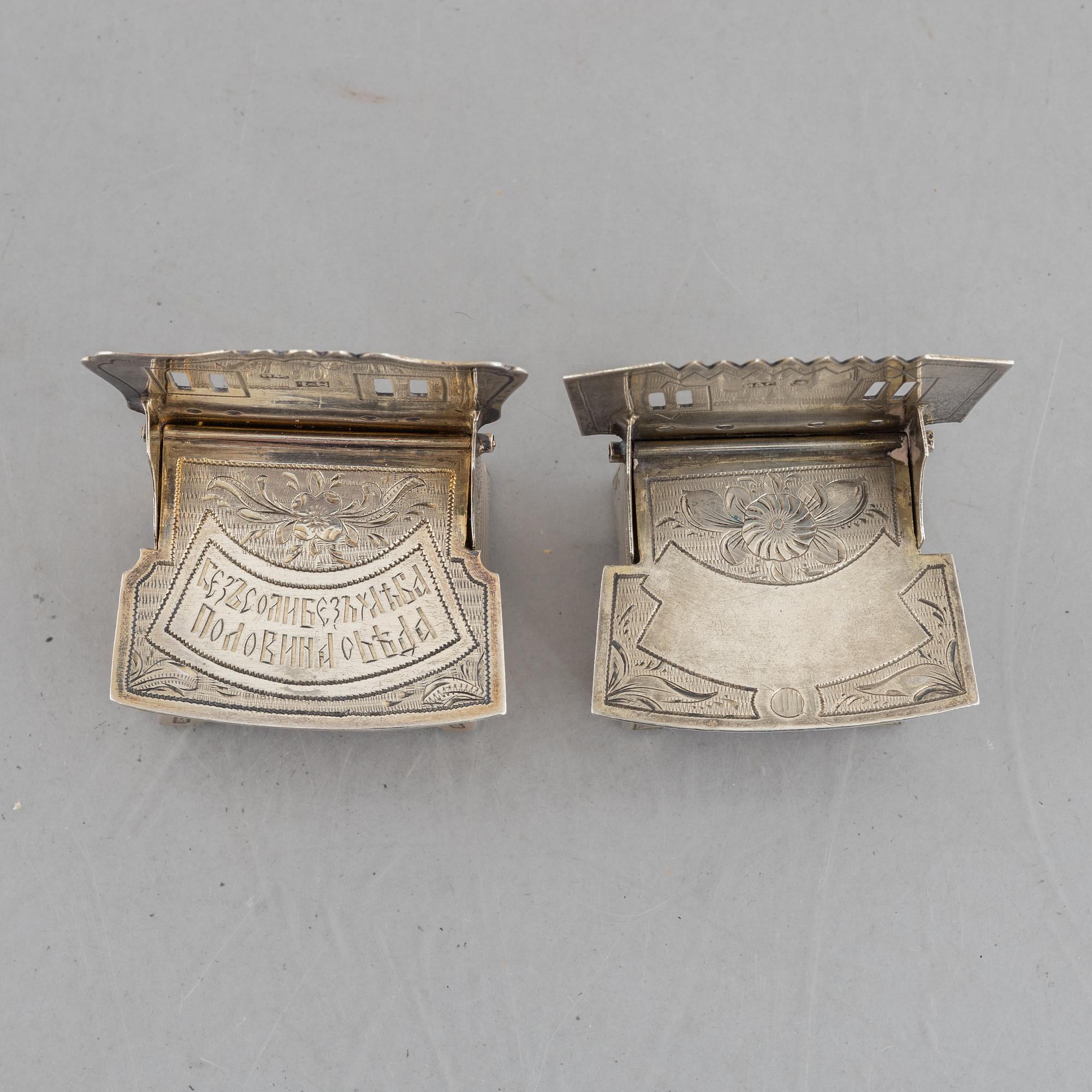 Two Russian silver salt-chairs, Moscow 1880-1885.