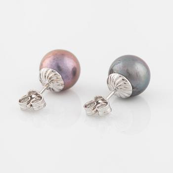 A pair of cultured Tahiti pearls.