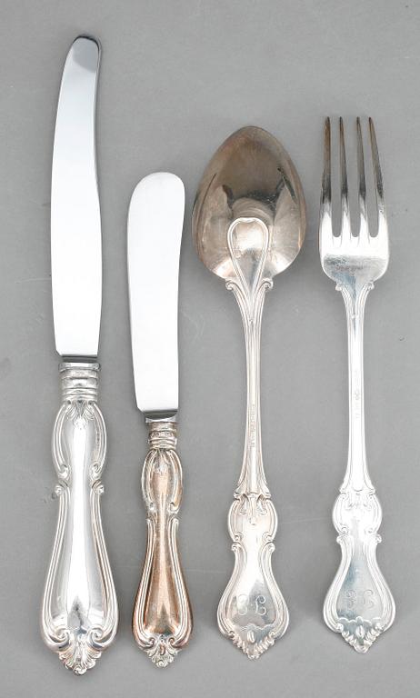 BESTICKSDELAR, 19 delar, silver, "Olga", C G Hallberg, nyrokoko, ca 1900-talets mitt.