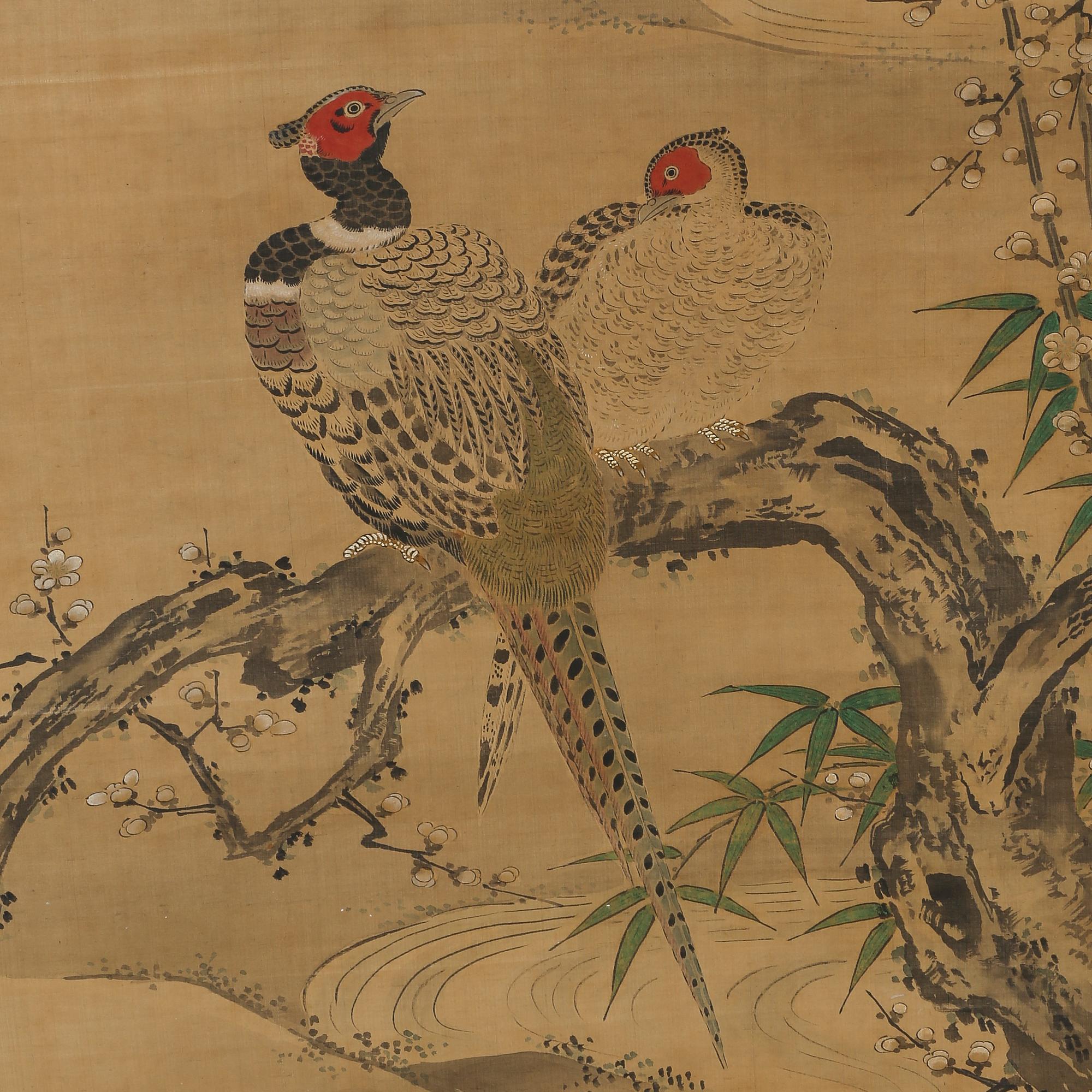 RULLMÅLNINGAR, 2 st, siden på papper, bär signatur, Japan 1900-tal.