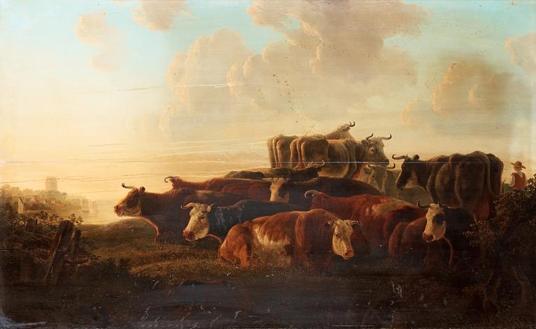 Jacob van Strij Circle of, Landscape with livestock.