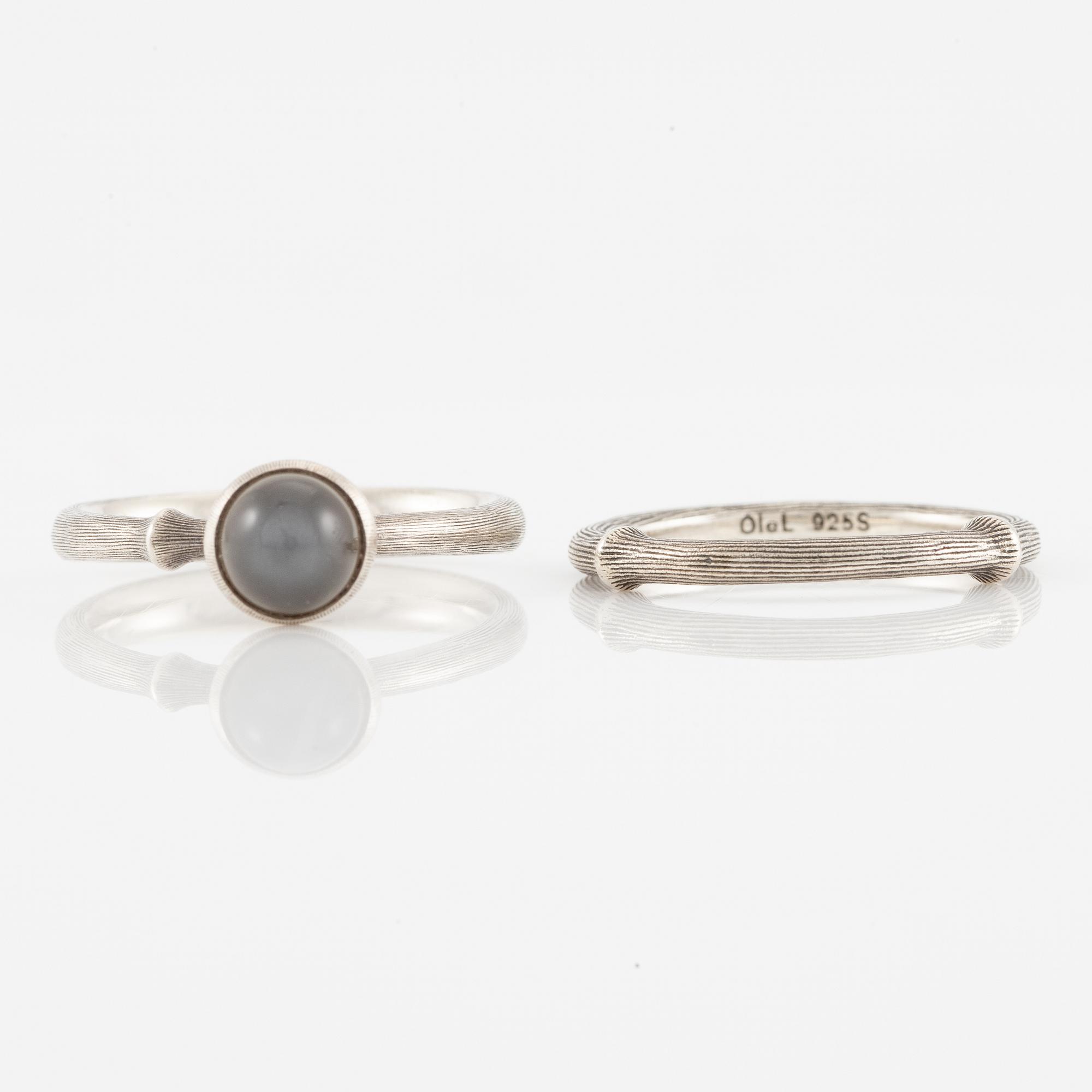 Ole Lynggaard, rings, 2 pcs, silver. With cabochon-cut grey moonstone.