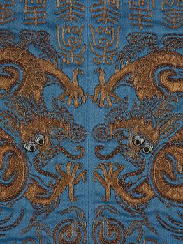 A silk emboridery of dragons, phoenix and shou characters, Qing dynasty, 19th century.