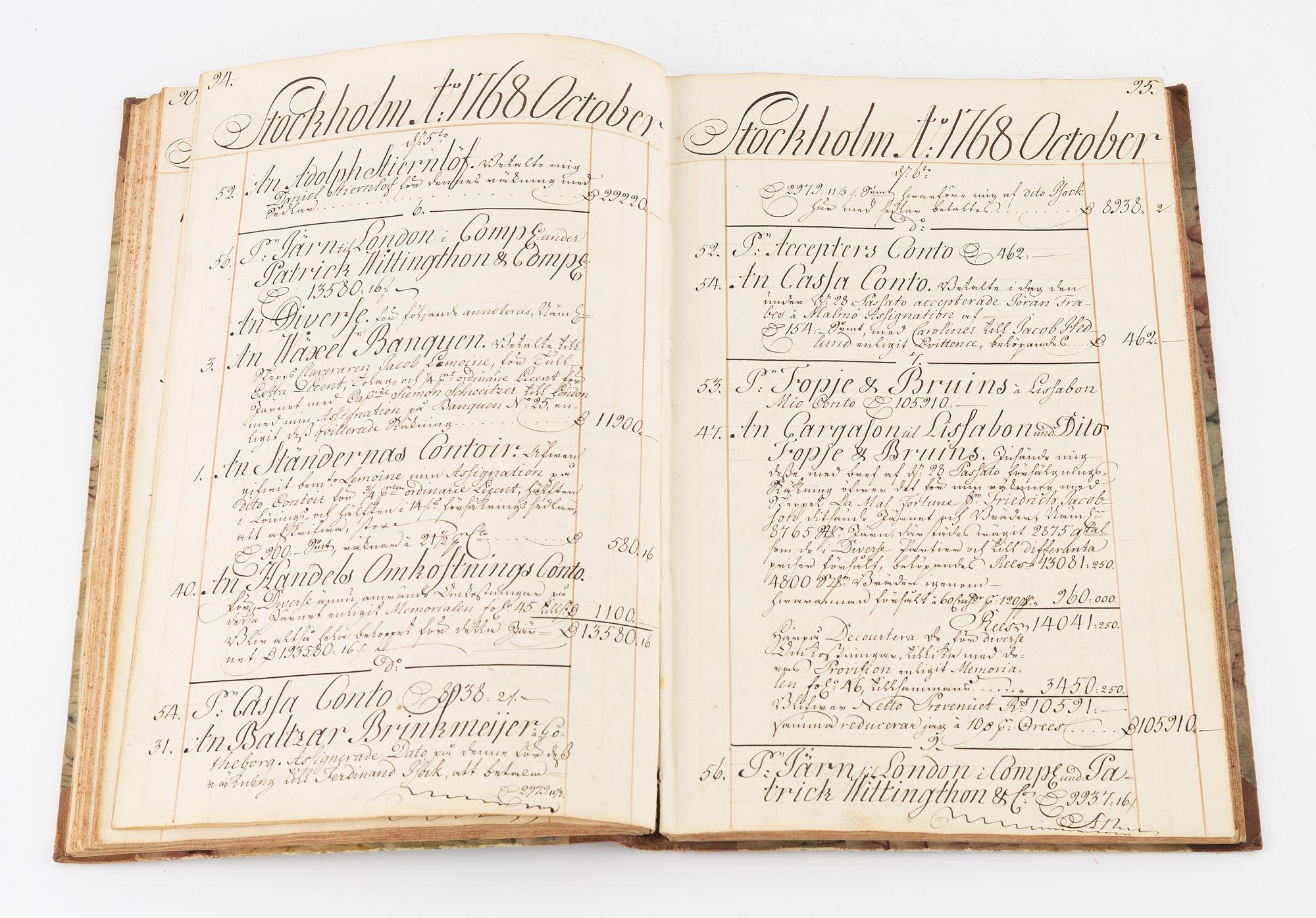 Handwritten cash books, etc., Stockholm 1768, 1798.