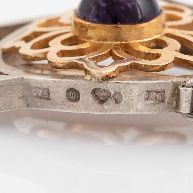 Silver and 18K gold with cabochon cut amethyst necklace.